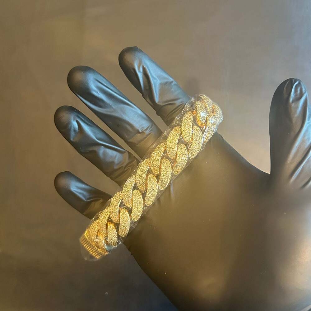 Moissanite Gold 20mm 4 Row Cuban Bracelet 8in Pass Tester Brand New